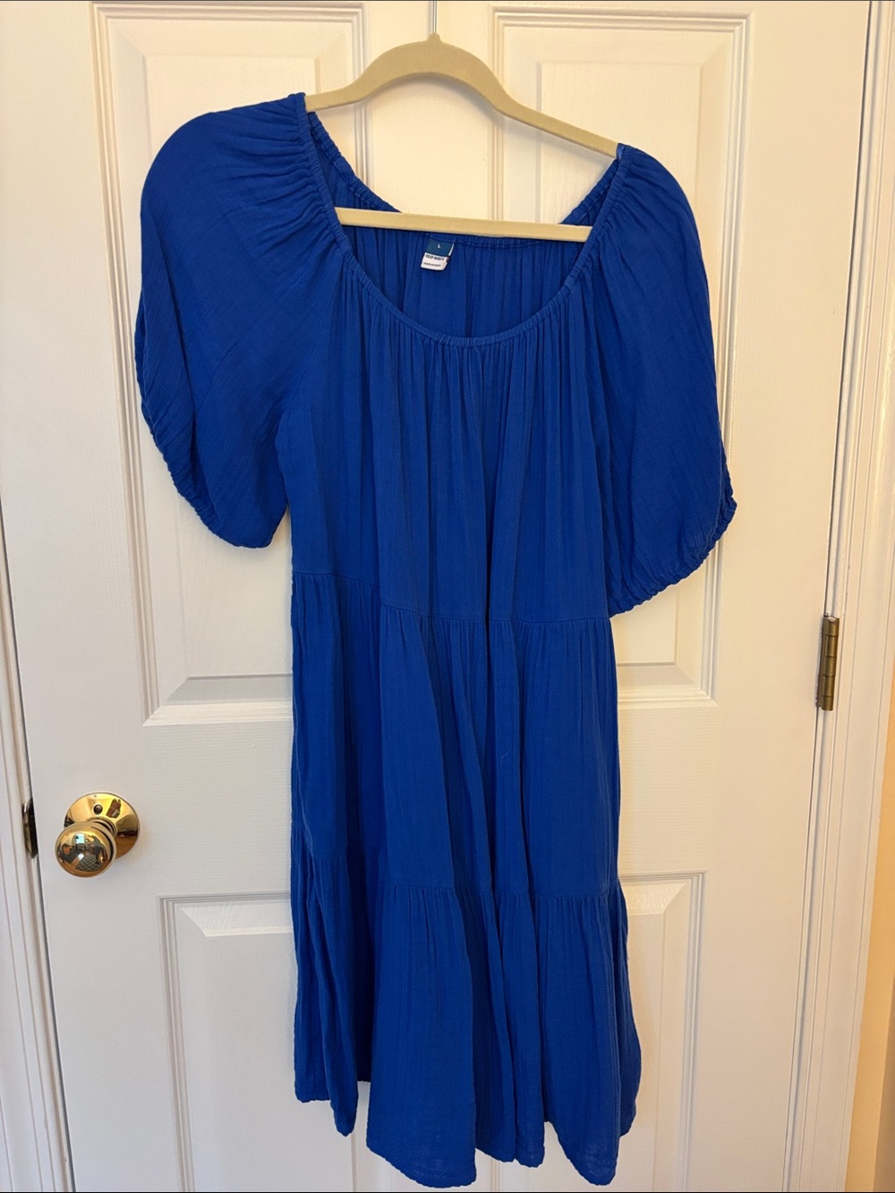 Old Navy Royal Blue Tiered Midi Dress with Puff Sleeves
